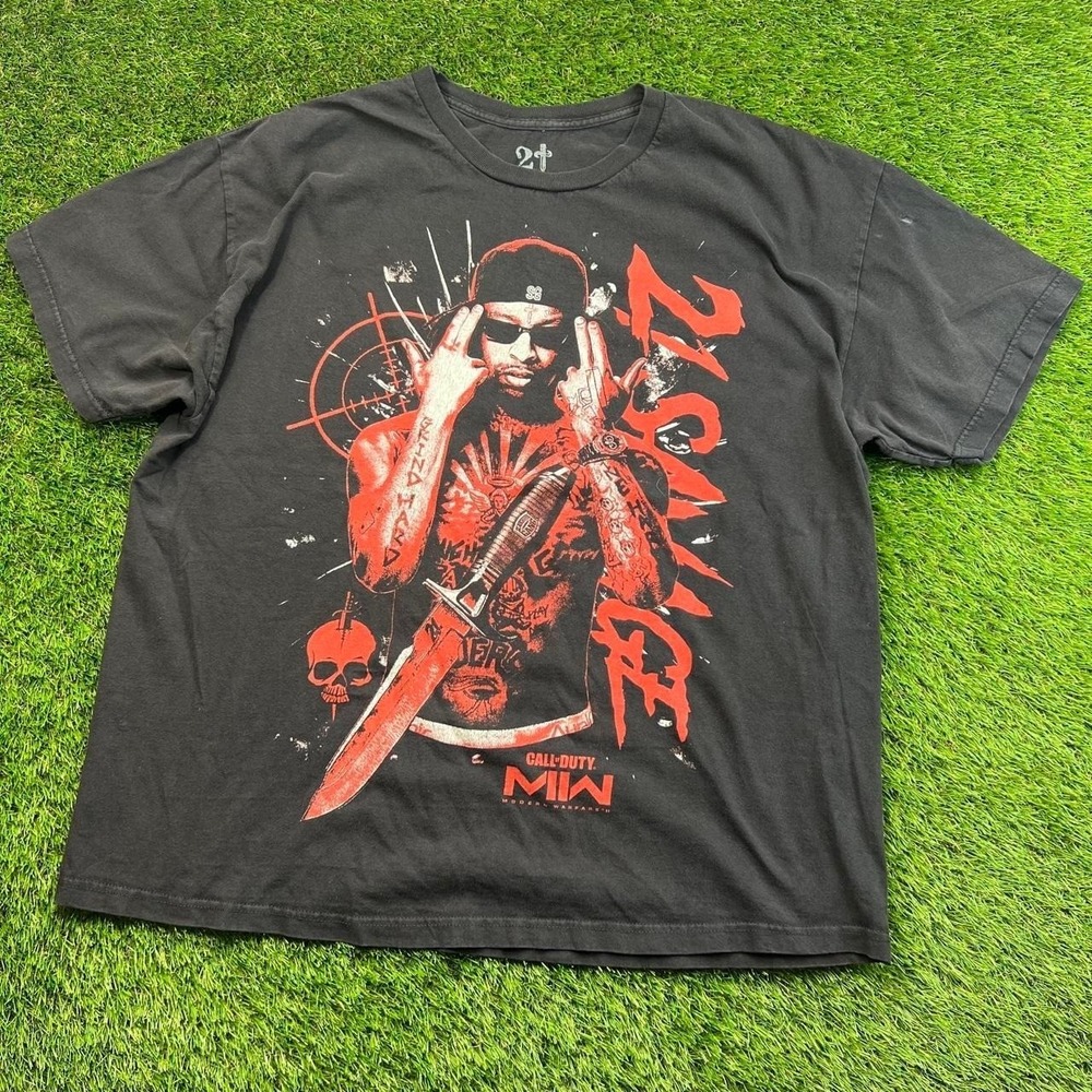 Call of Duty MWII 21 Savage Graphic T Shirt XL Black Rap Gamer Streetwear Tee